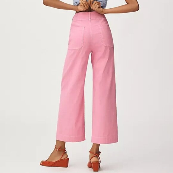 Anthropologie Colette Crop Wide-Leg Pants Maeve Contrast Stitch Size 28 PINK NWT - Picture 3 of 5